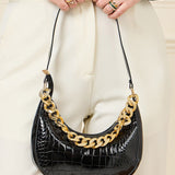 Black Patent Croc Moon Bag