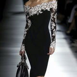 Off Shoulder Lace Patchwork Bodycon Dress