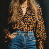 【24-hour shipping out】Casual Loose Vintage Velvet Leopard Print Long Sleeve Blouse