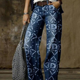 Retro Fashion Print Casual Straight-Leg Wide-Leg Jeans