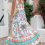Vacation Beach V-Neck Floral Print Maxi Dress