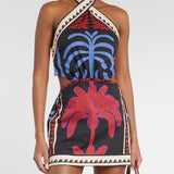 Unique Summer Print Halter Neck Mini Dress