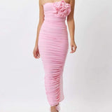 Tina Flower Strapless Midi Dress