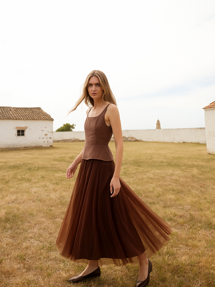 Pleated Bodice Midi Dress