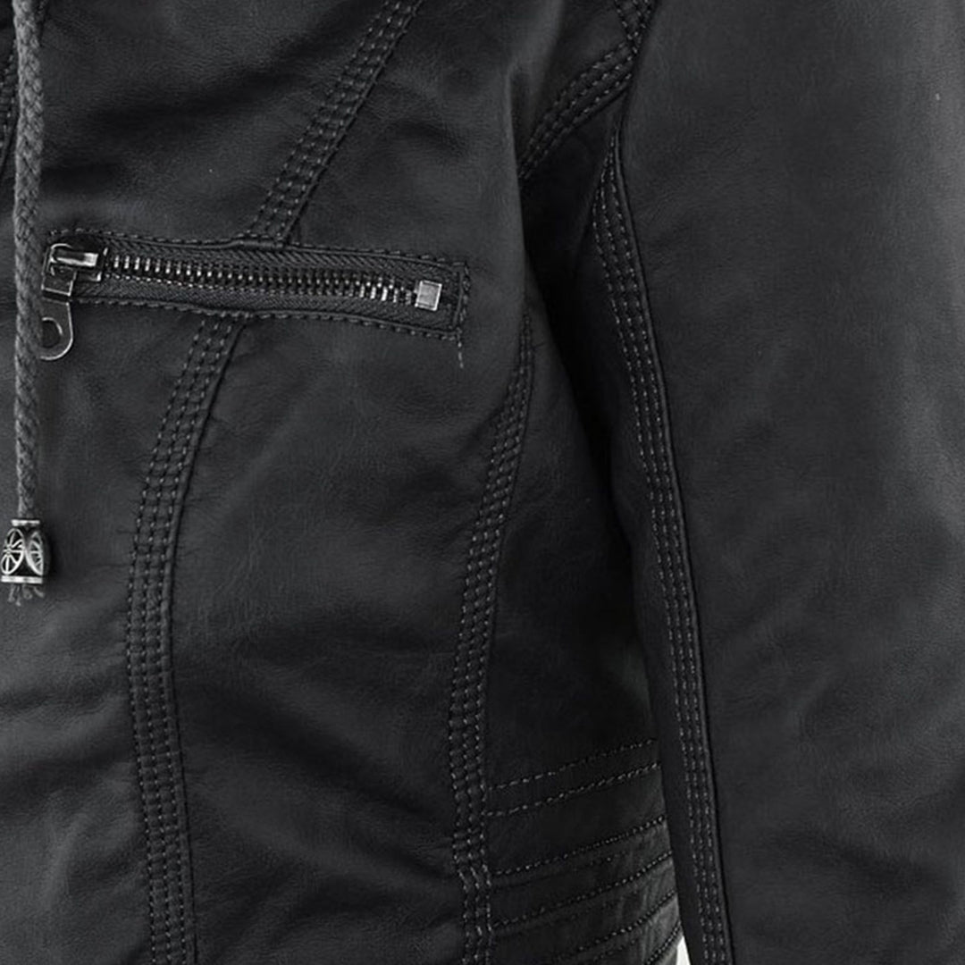 Pia | Moderne Lederjacke mit Kapuze