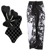 Pearl Floral Black Print Swimsuit Set