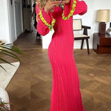 Bell Sleeve Square Neck Contrast Long Knitted Dress