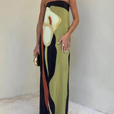 Fashion Contrast Sleeveless Off Shoulder Printed Maxi Dress