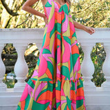 Summer French Deep V-Neck Backless Halter Printed Dresses