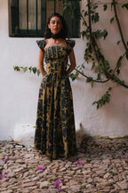 Vintage Print Strapless Maxi Dress