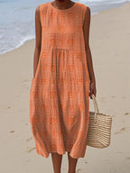Mia™- Elegant Sleeveless Cotton Dress with Pockets