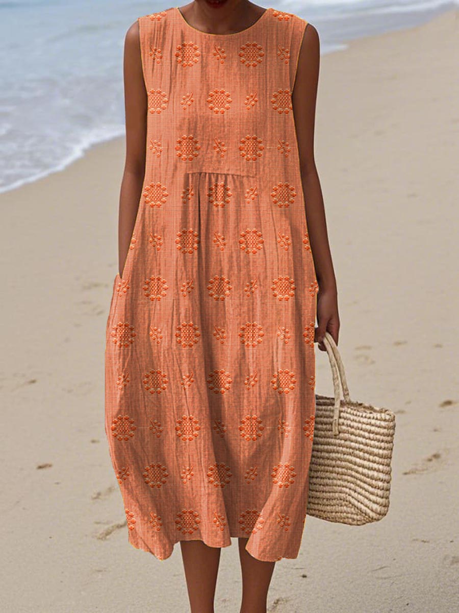 Mia™- Elegant Sleeveless Cotton Dress with Pockets