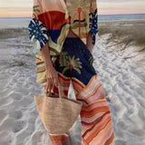 Unique Print Sunset Palms Relaxed Pants Set