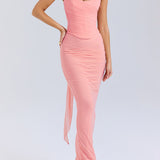 Pink Strapless Bodice and High Waist Skirt with Tie Set