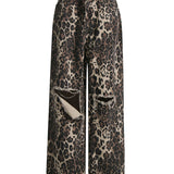 Vintage Leopard Print High Waist Straight Leg Ripped Jeans