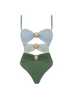 Morandi Green Colorblock High-Waist Swimsuit Set