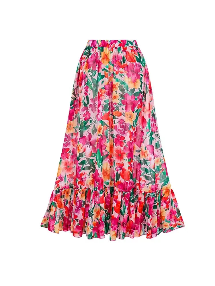 Floral Backless Swimsuit Beach Vacation Set
