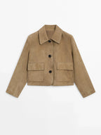 Cracked Suede Leather Jacket with Pocket