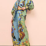 Printed Puff Sleeve Shirt Two-Piece Set