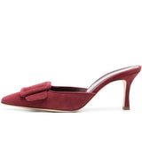 Pointed Toe Stiletto Heel Elegant Cow Suede Belt Buckle Pumps