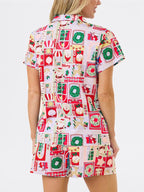 Christmas Print Short Sleeves Cute Cartoon Print Set