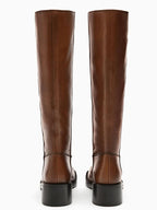 Square toe flat knee boots for women retro thick heel long boots