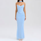 Blue Strapless Bodice and High Waist Skirt with Tie Set