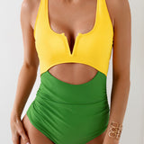 Contrast Patchwork One-Piece Swimsuit