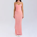 Pink Strapless Bodice and High Waist Skirt with Tie Set