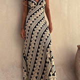 Exclusive Melody Satin Ethnic Print Smocked Back Midi Dress