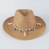 Straw Hat With Shell Tassels