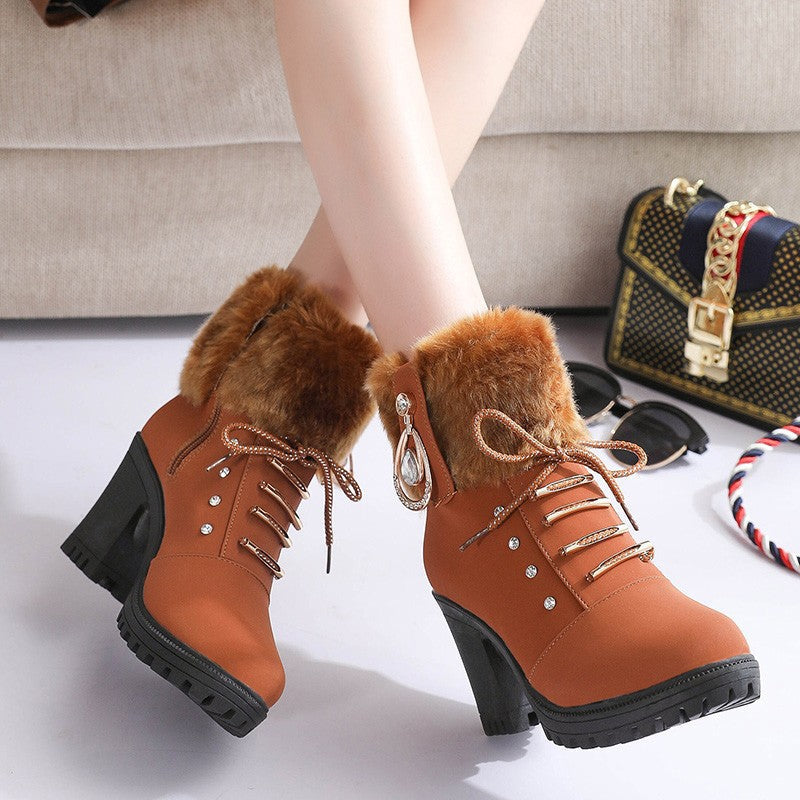 AuraGlide Glamour Boots | Rhinestone Embellished Knit-Cuff Dress Boots