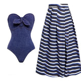 Denim Bandeau One Piece Swimsuit Set