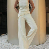 Sleeveless Halter Top High Waist Casual Wide Leg Trousers Suit