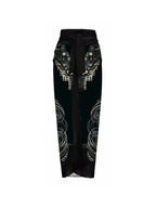 Floral Print One-Piece with 3D Black Flower