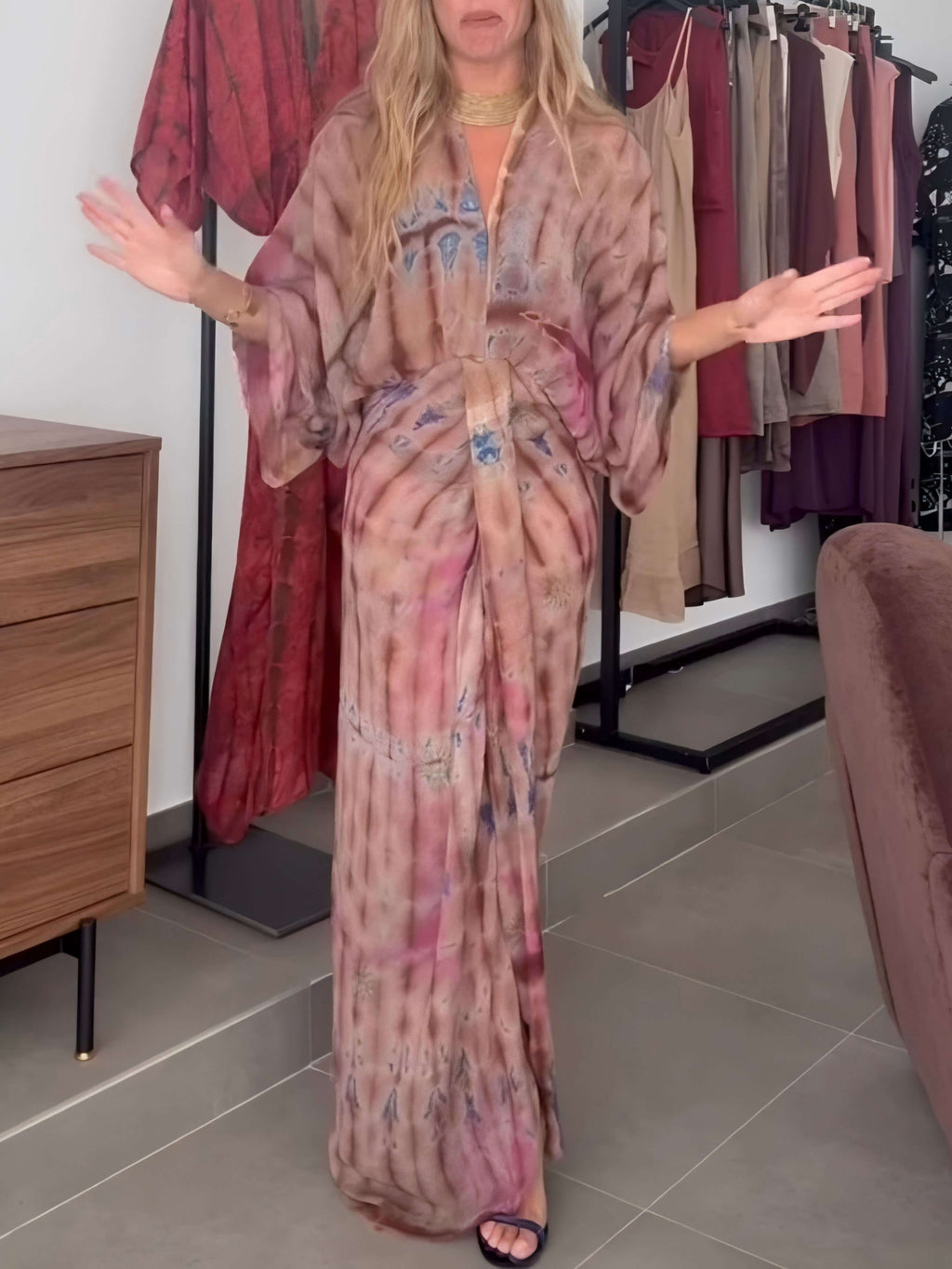 Kimono-Style Printed Dress