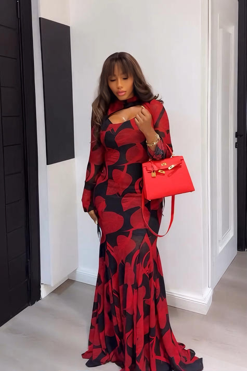 Vibrant Ankara Tie-Neck Fishtail Maxi Dress