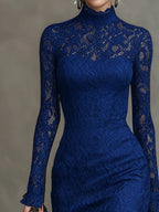 Elegant Party Black Stretch Lace Fishtail Maxi Dress