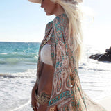 Boho Floral  Pattern Open Front Chiffon  Maxi Cover Up