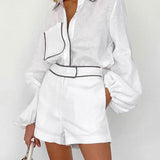 Black White Contrast Shirt Shorts Set