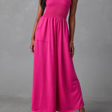 Smocked Pocketed Jumpsuit In Barbie Powder