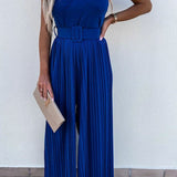 Strappy Jumpsuit With Wide Leg Pleated Detail In Cobalt Blue