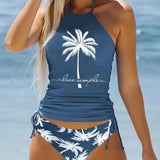 Live Simple Coconut Tree Halter Tankini Set