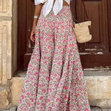 Rose Floral Print Boho Maxi Skirt