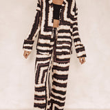 Signature Strip Textured Chocolate Print Baggy Pants-Set