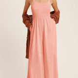 Smocked Pocketed Jumpsuit In Peach