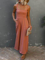 Smocked Pocketed Jumpsuit In Orenge
