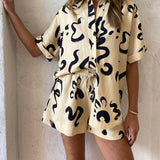 Unique Warm Sun Print Loose Shirt Shorts Set