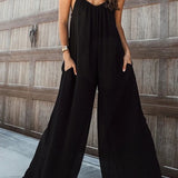 Solid Patchwork Spaghetti Strap Oversized Maxi Jumpsuit In Black