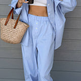 Blue Casual Shirt Two-Piece Set